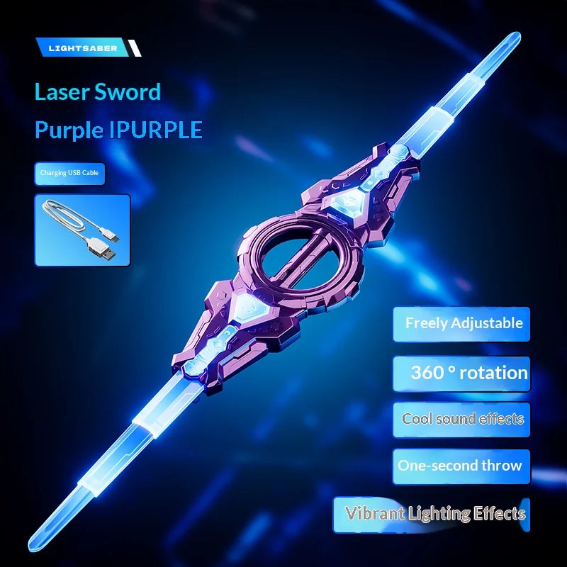 Fire spinning sword, double-edged light sword, children's toy sword, boy's double headed telescopic bearing, rotating knife, lum