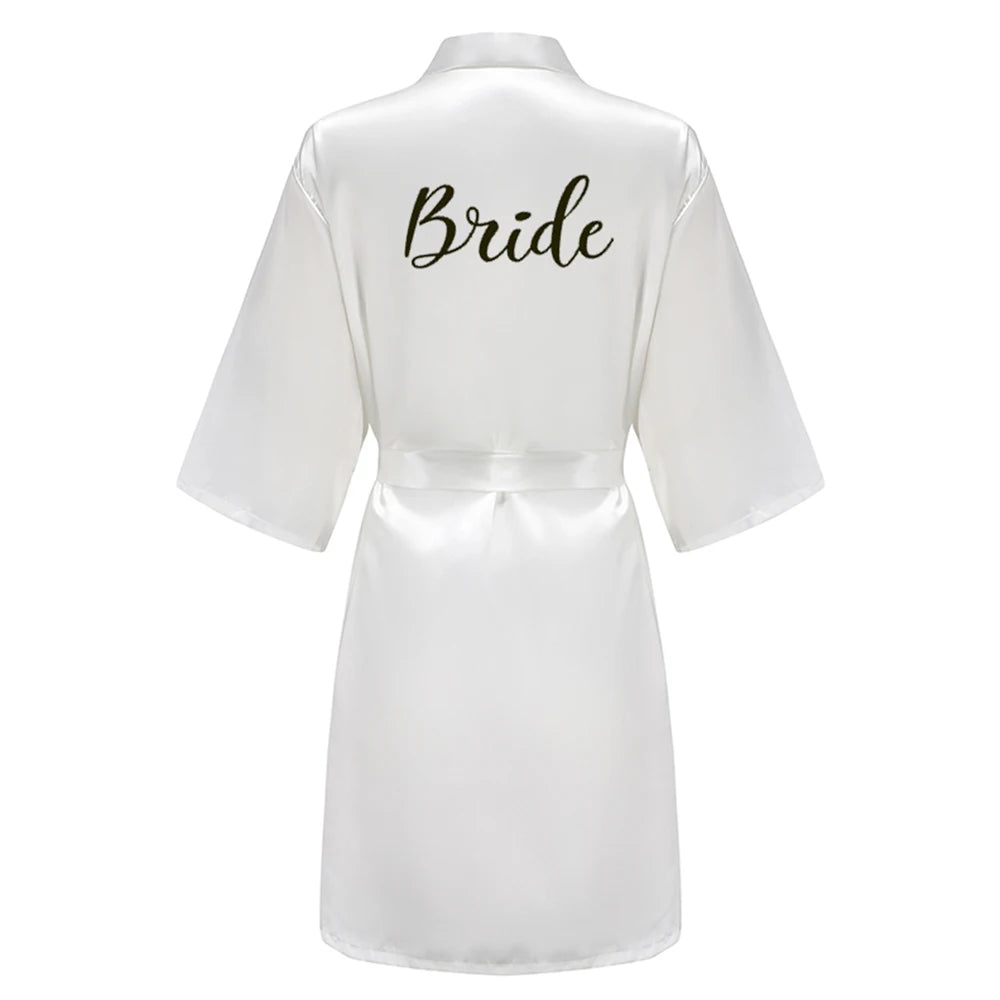 Black Women Silky Satin Robe Wedding Bridal Party Bride Bridesmaid Robes Kimono Loungewear Dressing Gowns