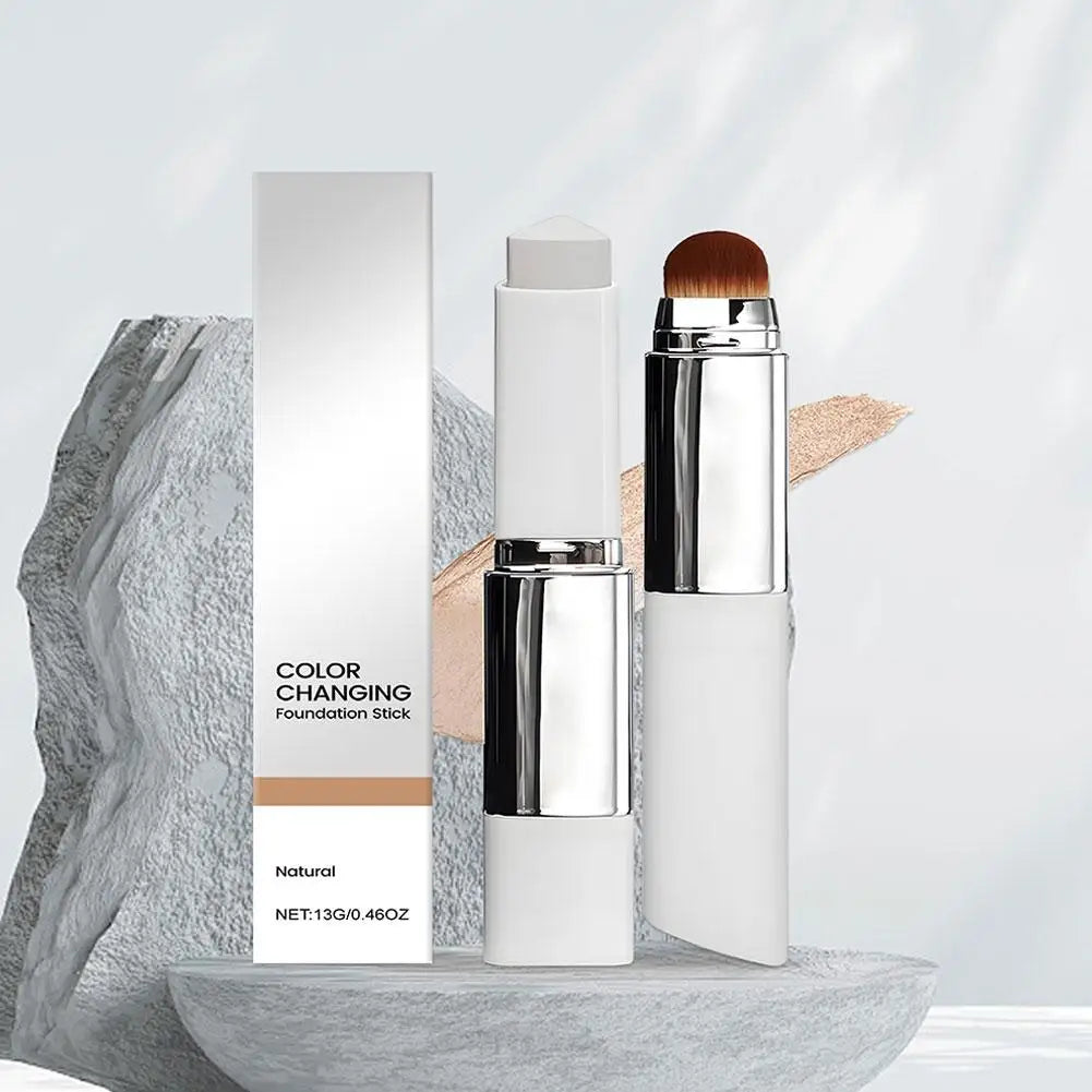 Lightweight Korean Changing Foundation Stick Hydrating Non-Sticky 20H Long-Wear Brightening Built-in Brush for All Skin Types