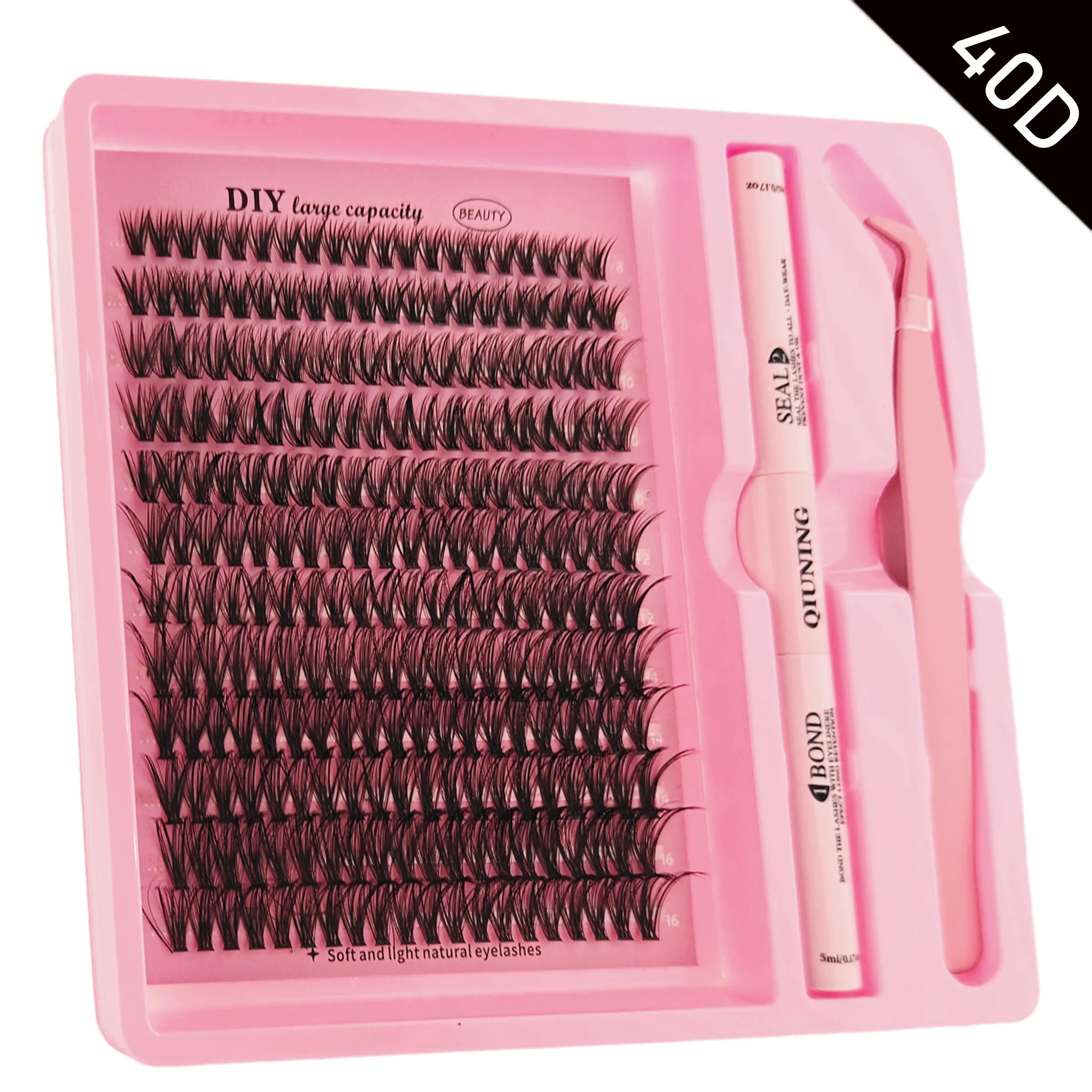 QIUNING Eyelash Clusters Kit Fluffy Individual Lashes Lash Bond and Seal and Remover Faux Mink Lashes Eyelash Extension DIY