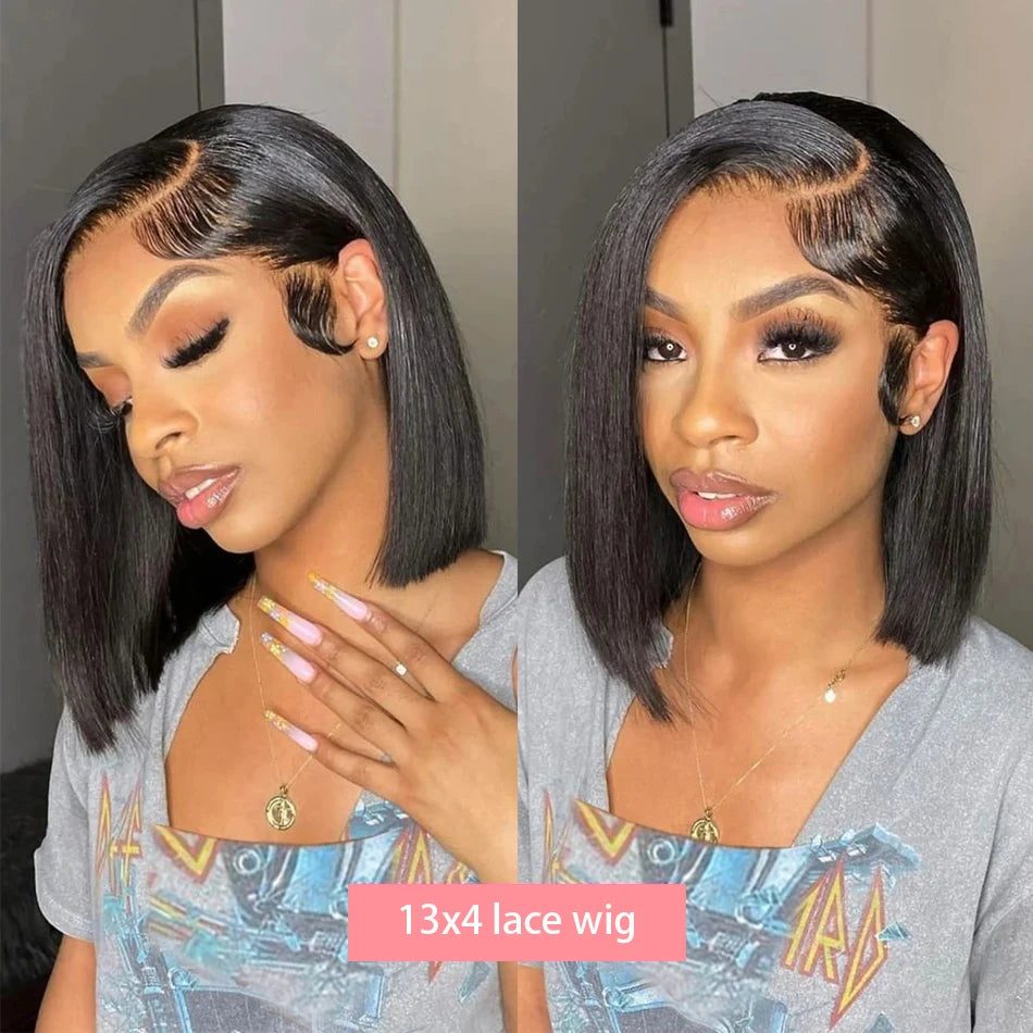 13x4 Bone Straight Lace Frontal Wigs Short Bob Preplucked 4x4 Transparent Lace Front Wig Brazilian 100% Human Hair 12 14 16 Inch