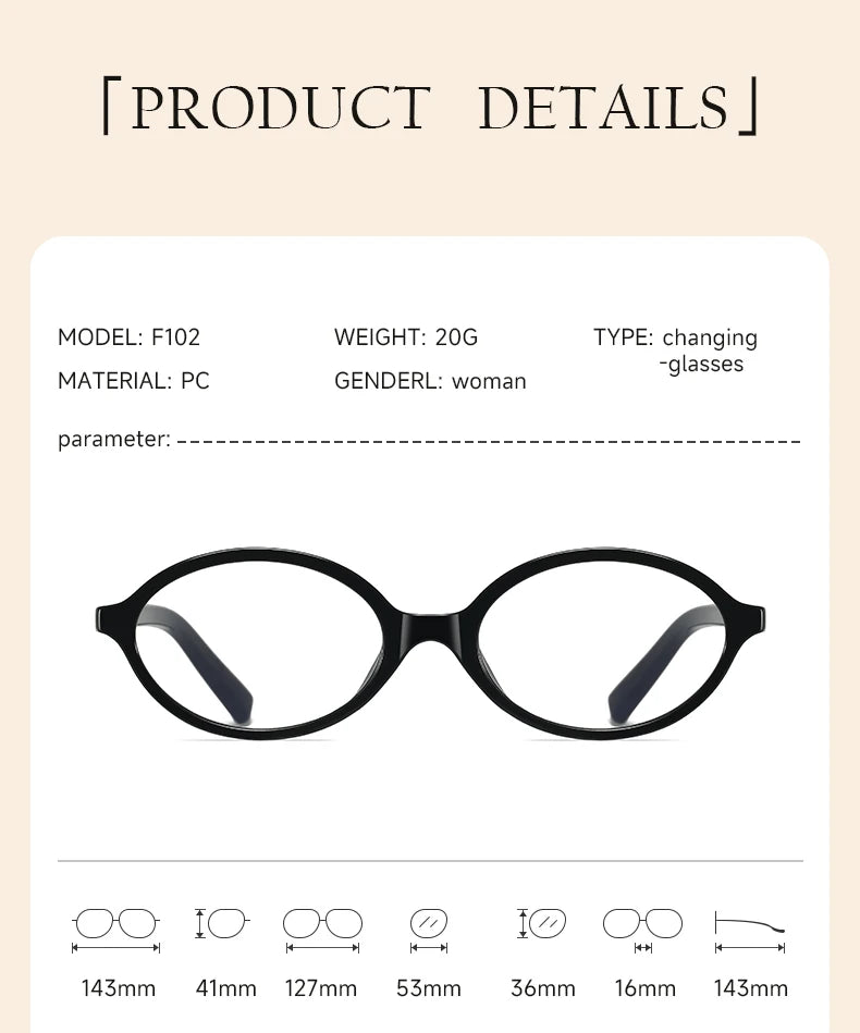 2025 BEAU FIVE New Women's Retro High-End Oval Frame Photochromic Glasses - Slimming and Suitable for Natural Looks F102