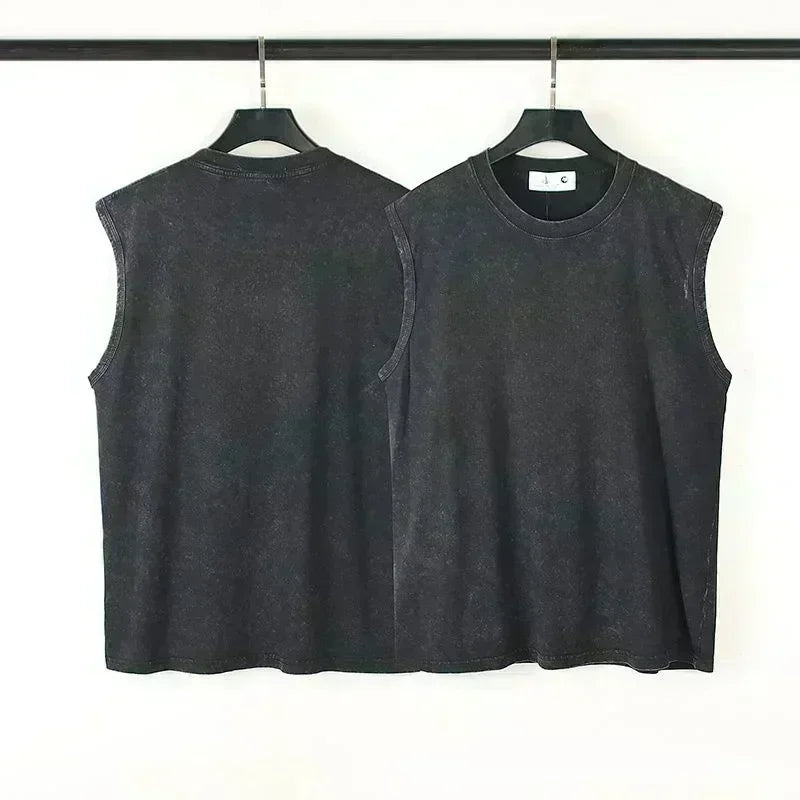 Oversized T Shirt for Men Vintage Wash Brazilian Graphic Print Tank Top Sleeveless Vest Woman Gym Y2k Clothes Streetwear Summer