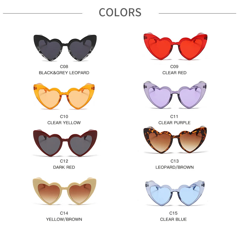 Heart Shaped Sunglasses Women Cat Eye Female Sun Glasses Luxury Brand Retro Love Black Red Eyewear Men Oversize Shade