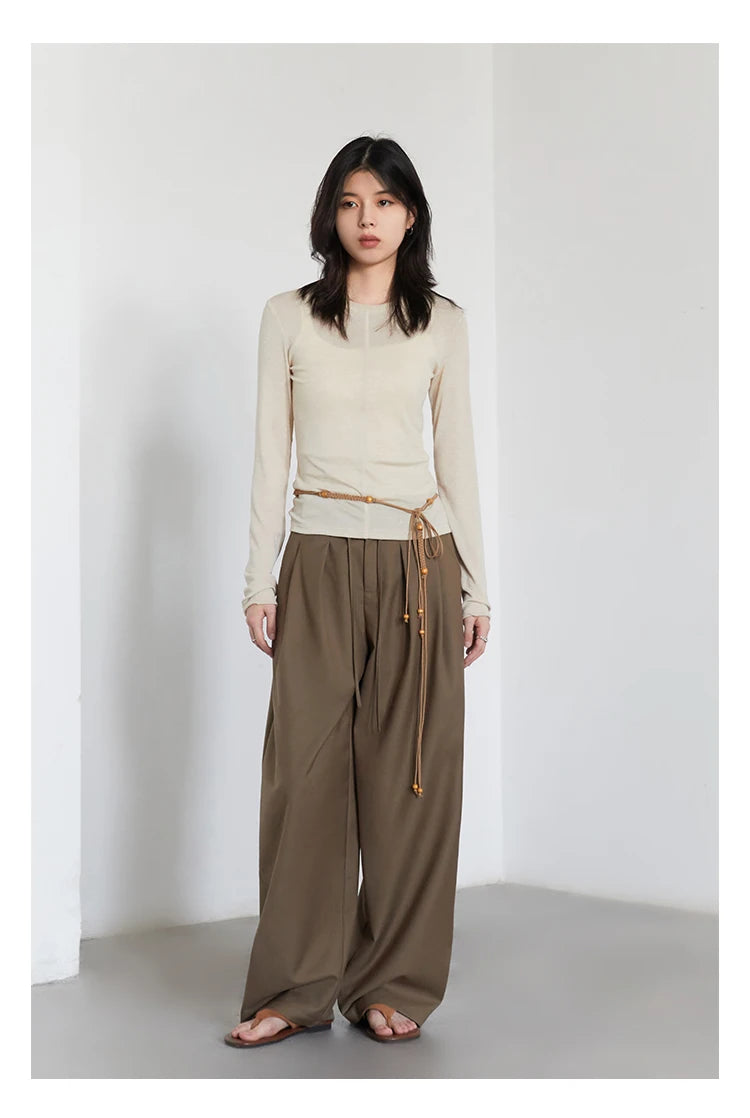 CHIC VEN Women Pants Solid Loose Casual Wide Leg Pant Drawstring Pleated Female Suit Trousers Office Ladies Sping Autumn 2025