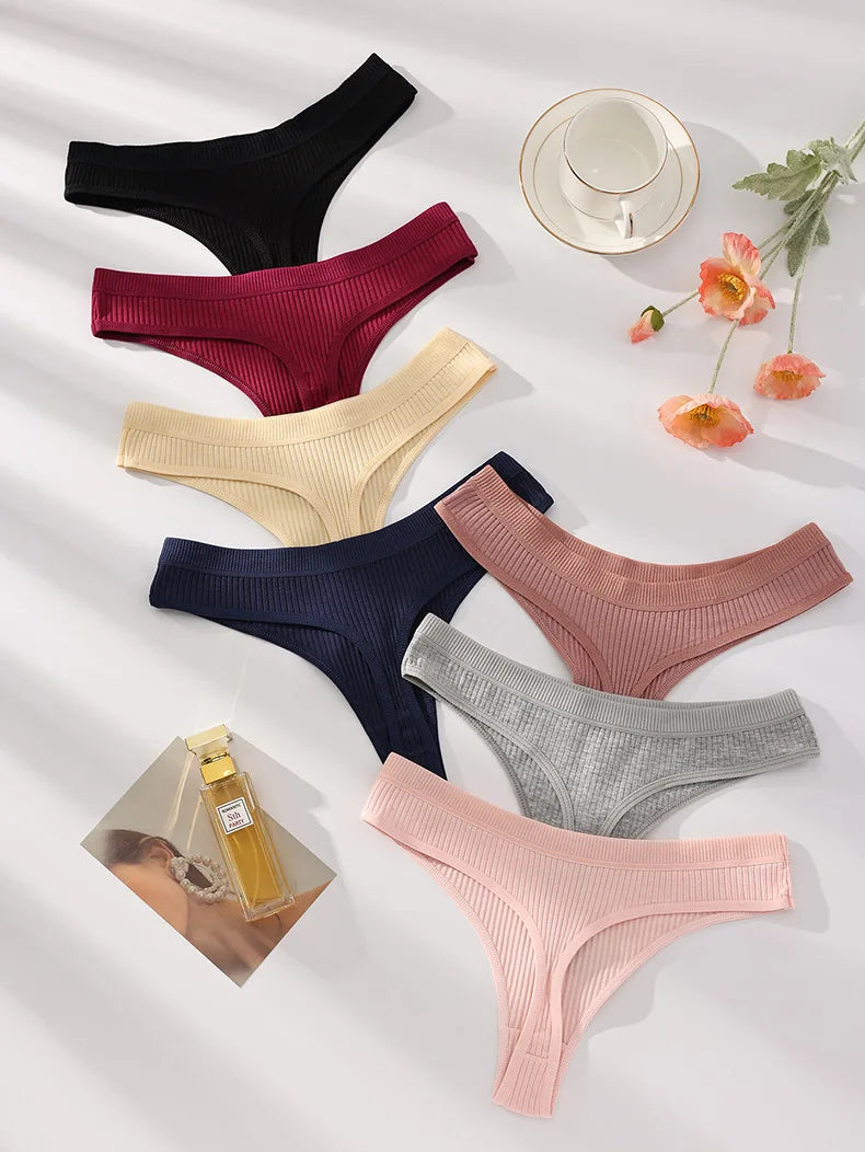 7Pcs Women Cotton Thongs Panties Striped Underwear Sexy Underpants Black Panty Soft G-Strings Plus Size Tanga Female Lingerie