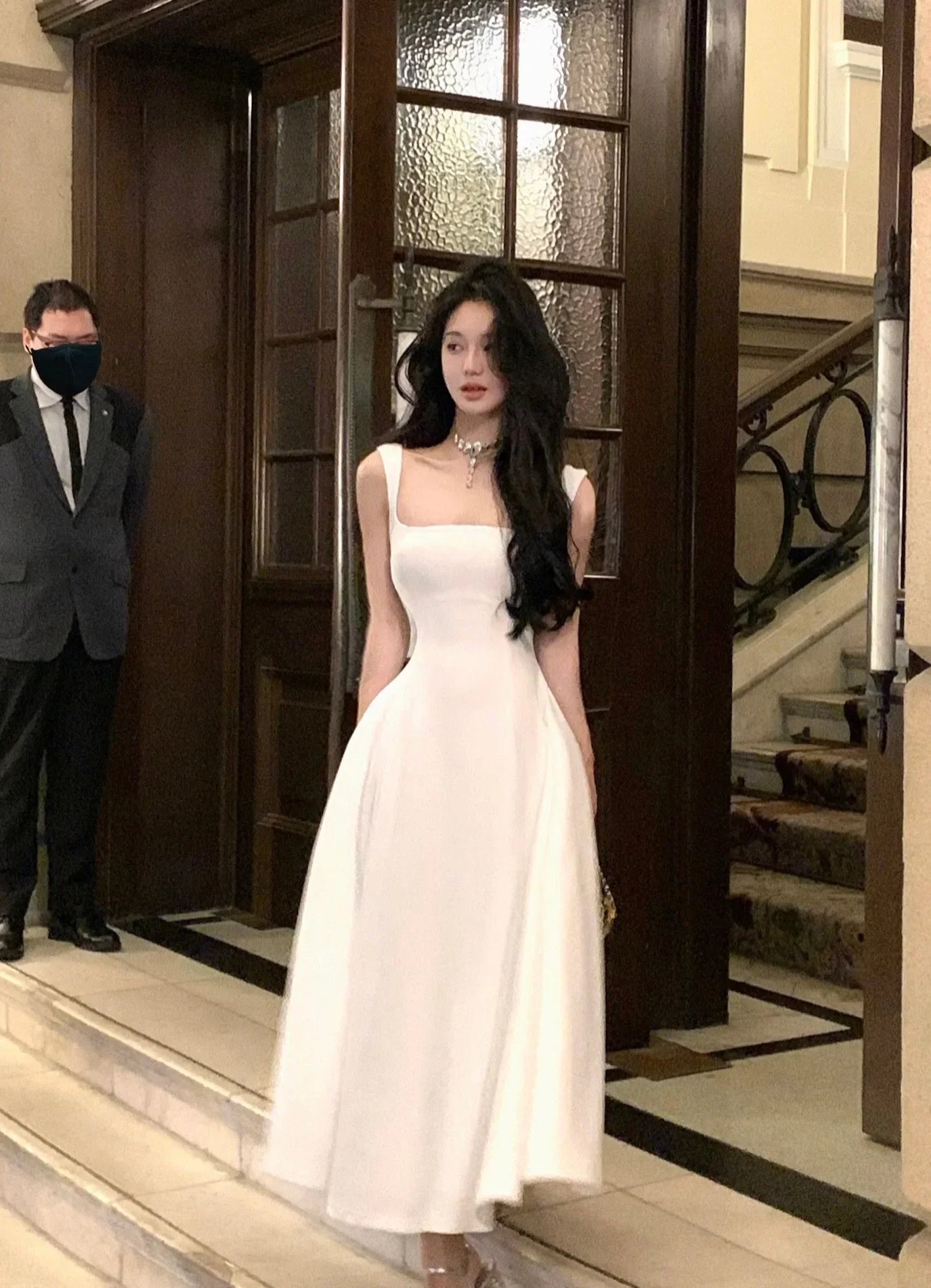 Elegant Korean Fashion Summer Evening Party Red U-neck Sling Dress Lady Casual High Waist Sleeveless Strap Mini Dress for Women