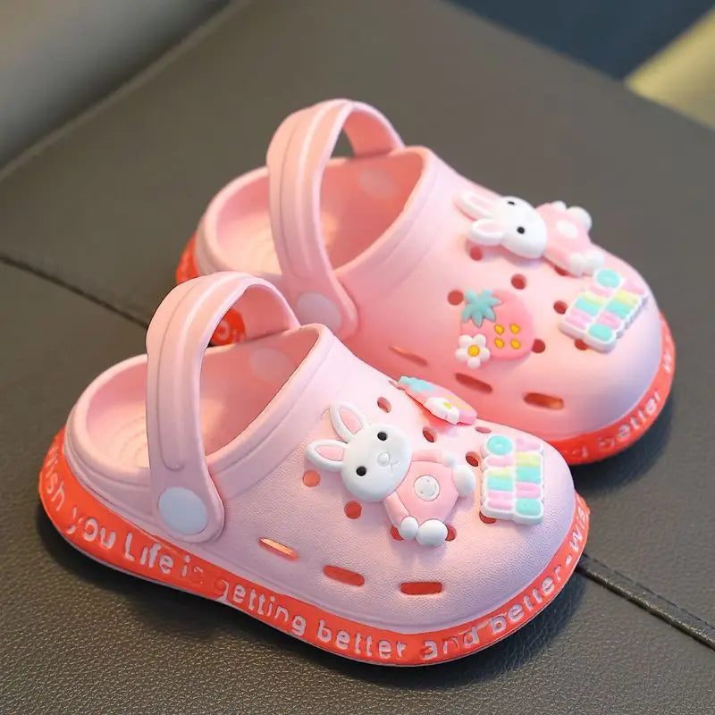 Summer Kids Slippers Cute Cartoon Hole Shoes Closed Toe Soft Sole Non Slip Indoor Baby Sandals Slippers For Boys Girls Toddlers