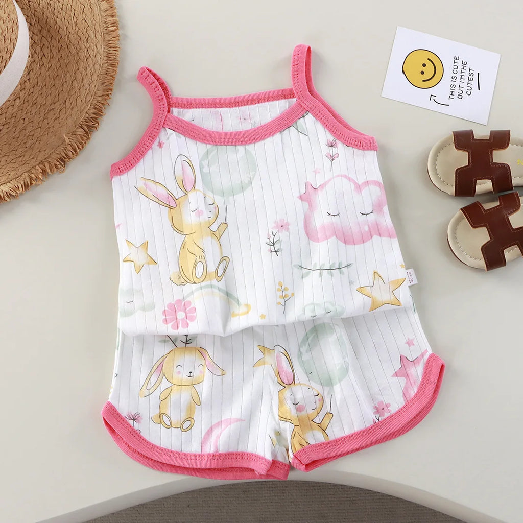 Girls Summer Clothes Sets 2025 Summer New Baby Sleeveless Tops + Shorts 2 Pieces Suit Girls Clothing Set Kids Cotton Clothes