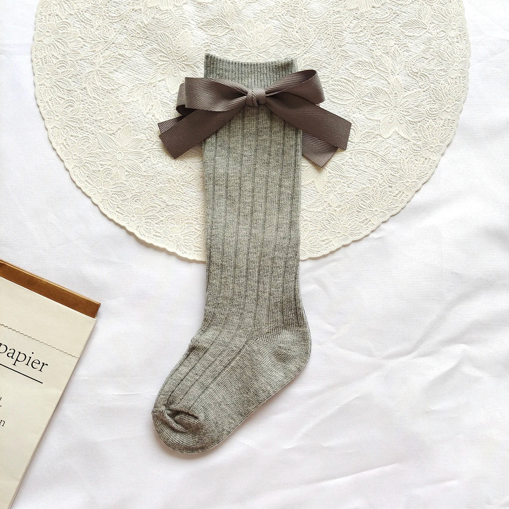 14 Colors Princess Girls Long Sock Big Bowknot Infant Baby Stockings Kids Cotton Sock Knee High Breathable Soft Children Socken