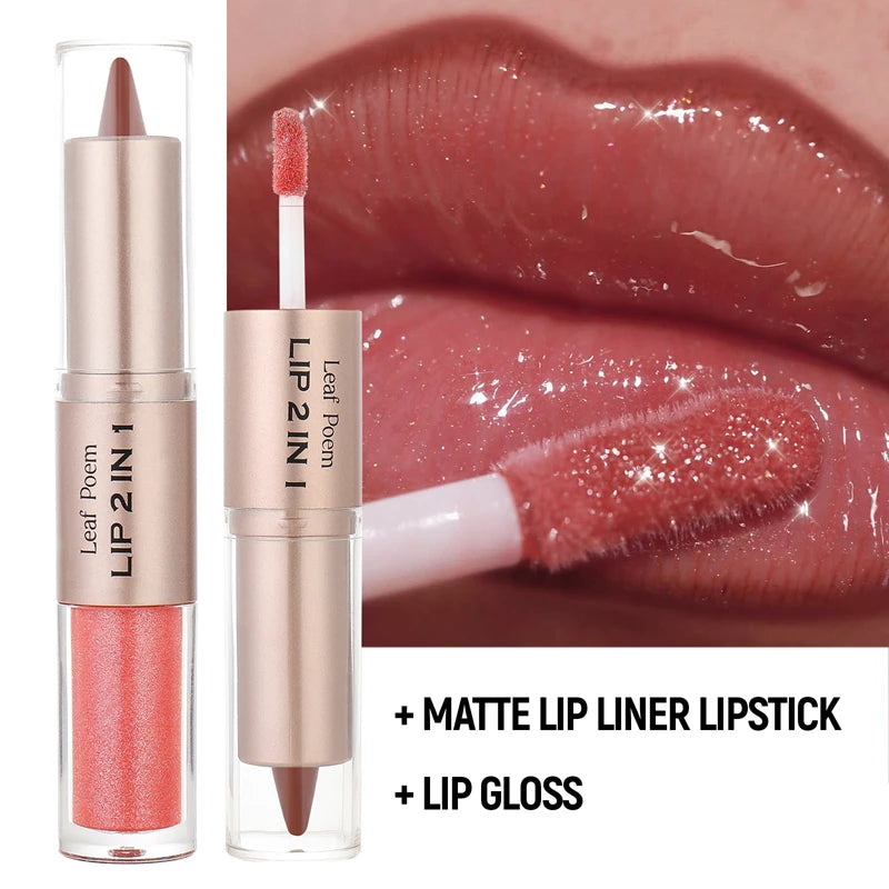 Black Brown Tapered Lip Liner Contour Pencil Double Head Mirror Plumping Lip Glaze Crystal Gloss Sexy Red Lips Tint Makeup New