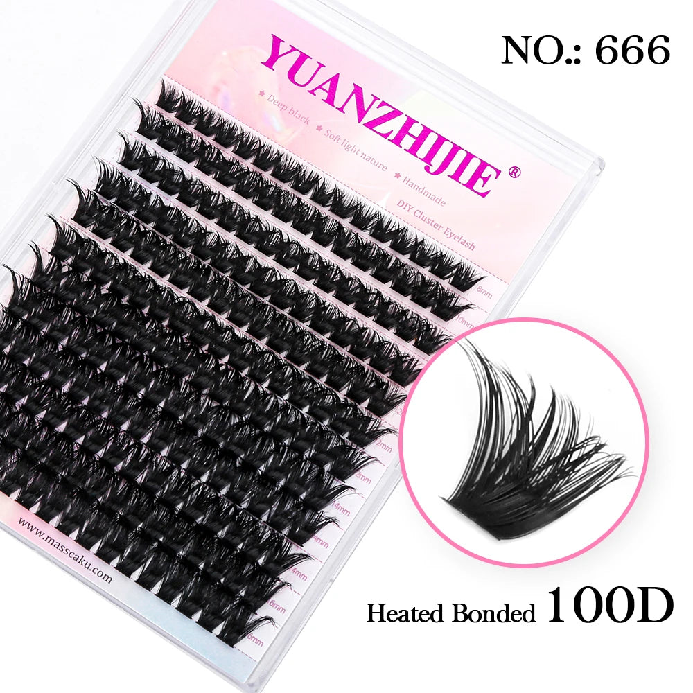 YUANZHIJIE DIY Cluster Eyelash Extension 12lines Dovetail Segmented Lashes Natural Lighter Bundle Makeup Supplies