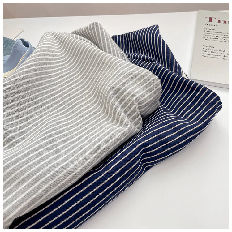 2026 New Women's Loose Fit Casual Stripe Short Sleeve T-Shirt Comfortable Breathable Cotton Polyester Blend Summer Top