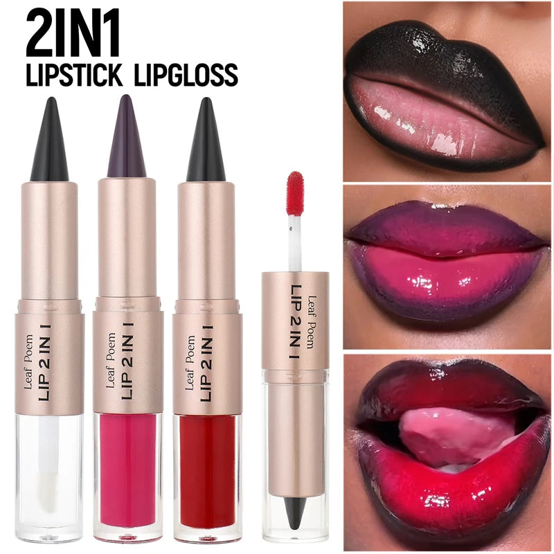 Black Brown Tapered Lip Liner Contour Pencil Double Head Mirror Plumping Lip Glaze Crystal Gloss Sexy Red Lips Tint Makeup New