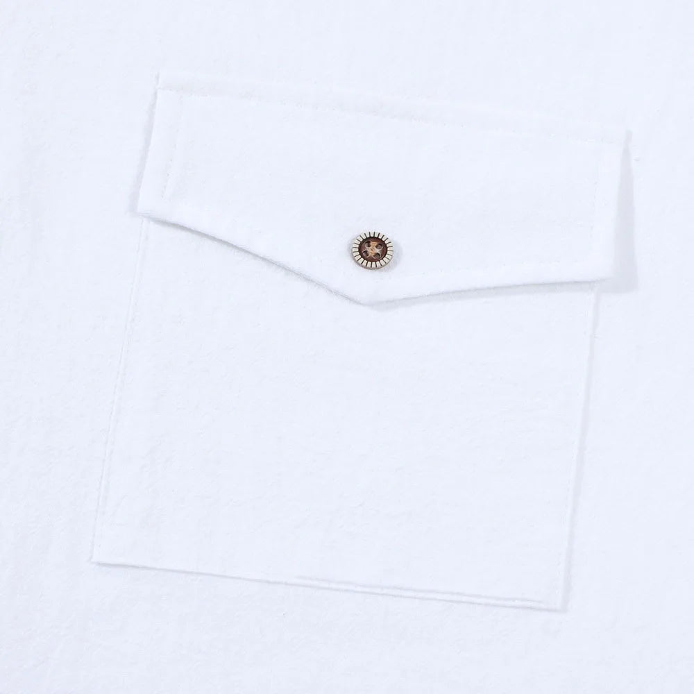 2026 New Men's Long Sleeve Casual Shirt Double Chest Pocket Button Up Shirt Soft Cotton Linen Men's Daily Work Tops