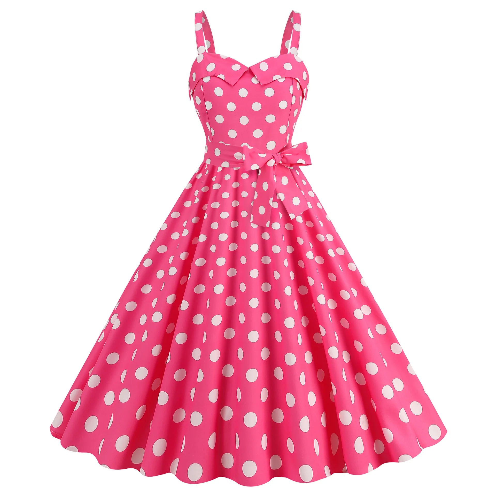 Elegant Women Pink Polka Dot Dress Summer Robe Hepburn 1950s 60s Vintage Sexy Halter Rockabilly Retro Party Dresses 2026 Vestido