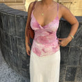 Women Summer Vintage y2k Aesthetic Crop Tops Floral Print Boho Sleeveless Spaghetti Strap Mesh See Through Coquette Tanks Camis