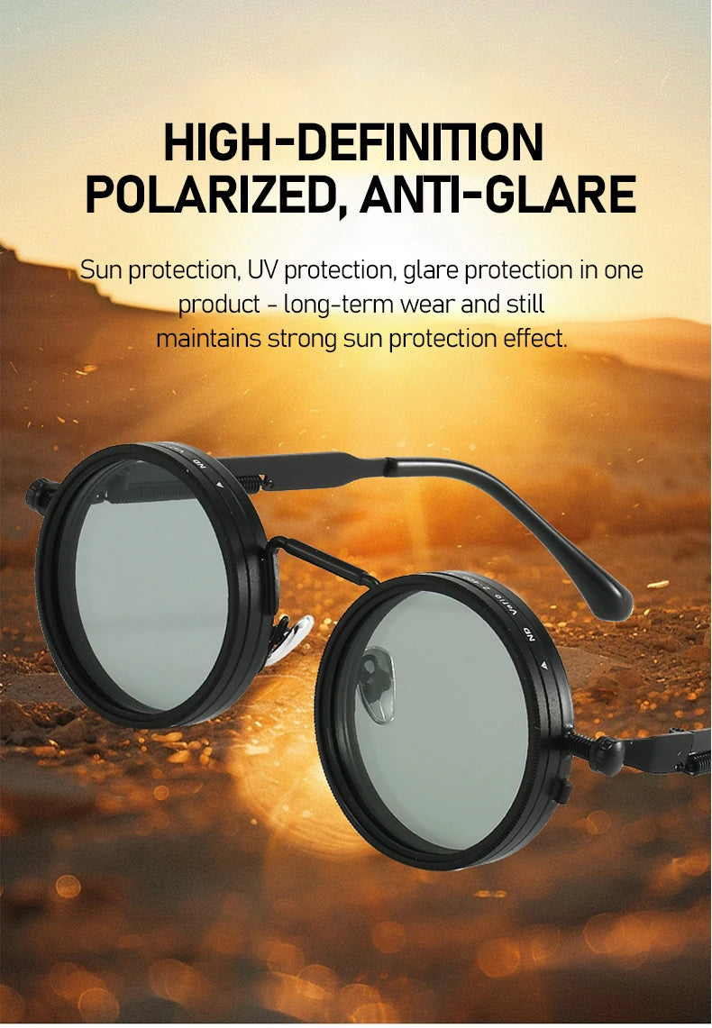 Polarized Round Sunglasses ND9 Adjustable Dimming Sun Glasses Steampunk Men Women Retro Punk Fishing Eyewear Outdoor With Case