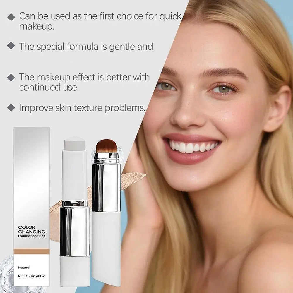 Lightweight Korean Changing Foundation Stick Hydrating Non-Sticky 20H Long-Wear Brightening Built-in Brush for All Skin Types