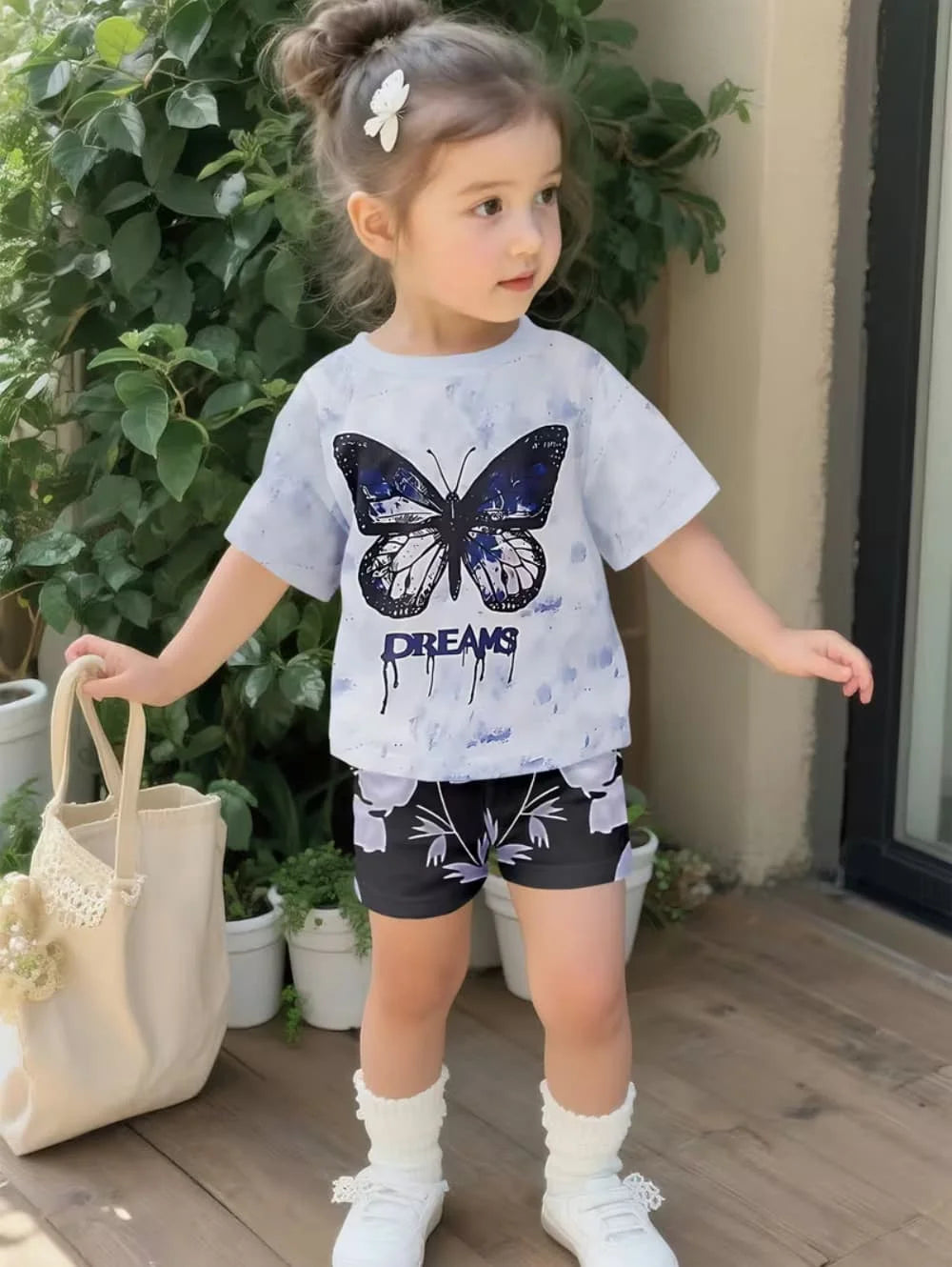2-Piece Summer Children's Comfortable Cute Butterfly 3D Print Short Sleeve Shorts Set for Boys and Girls Casual Home Outdoor Set