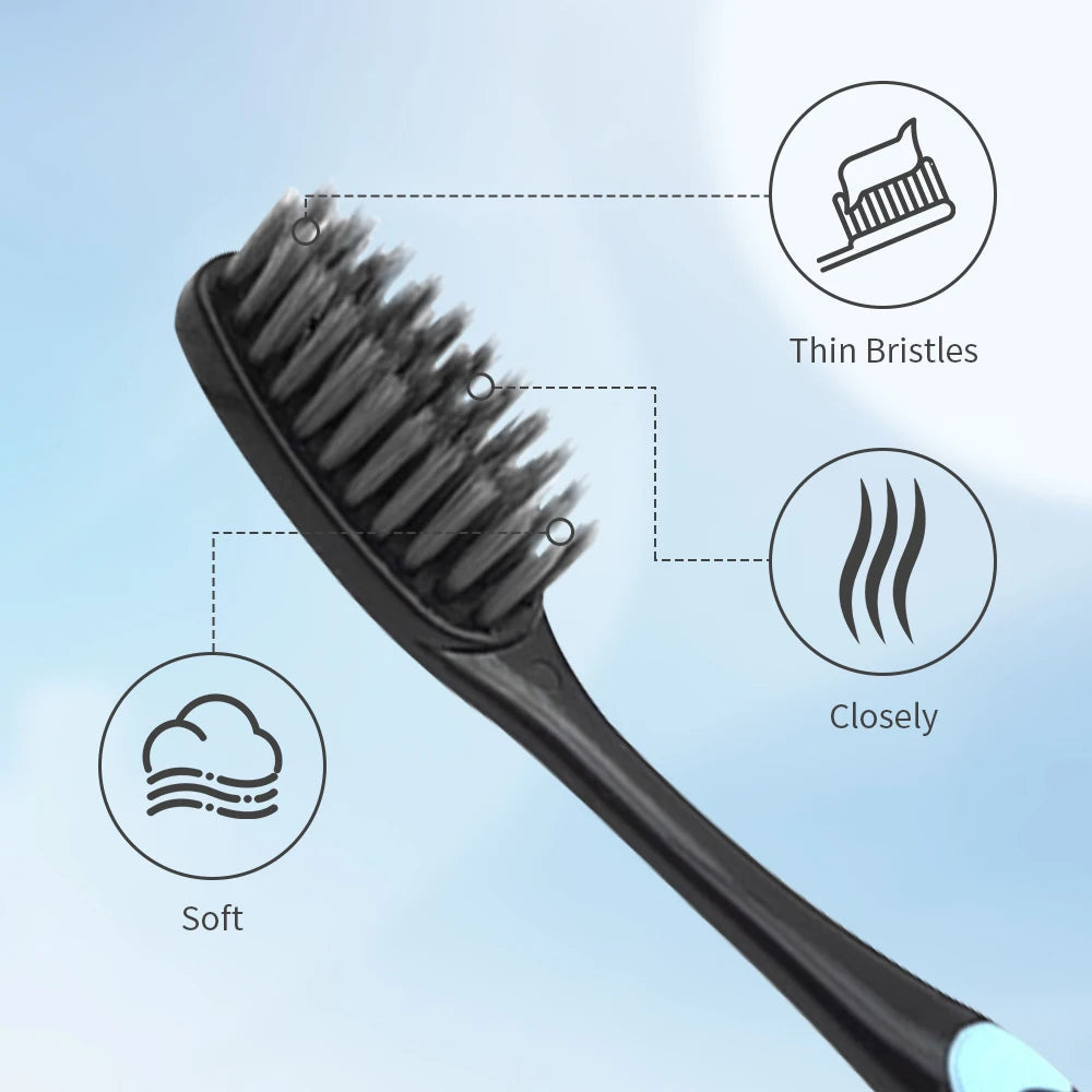 10 Pieces Packed Deep Cleaning Soft Bristle Bamboo Charcoal Black Hair Ultra-Fine Beauty Health Toothbrush  Oral Cleaning
