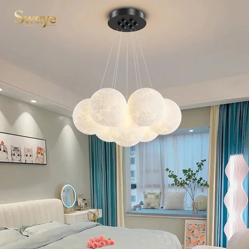 Modern Minimalist LED Ceiling Pendant Lamps Design Cream Ball Chandelier Light Home Decor for Living Dinning Room Bedroom Indoor