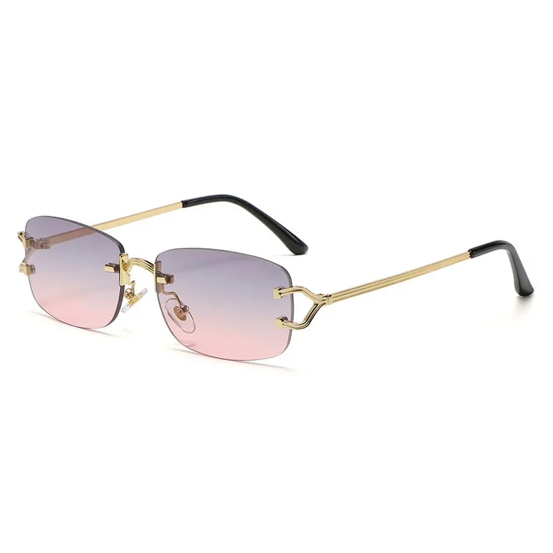 New Small Narrow Rimless Sunglasses Fashion Frameless Rectangle Tinted Lens Eyewear 90s Glasses for Women Men