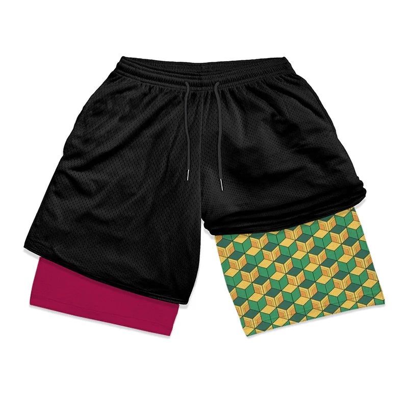 2 in 1 Athletic Gym Shorts for Men Stylish 3D Print Shorts with Pockets Quick Dry Stretchy Summer Sports Fitness Running Jogging