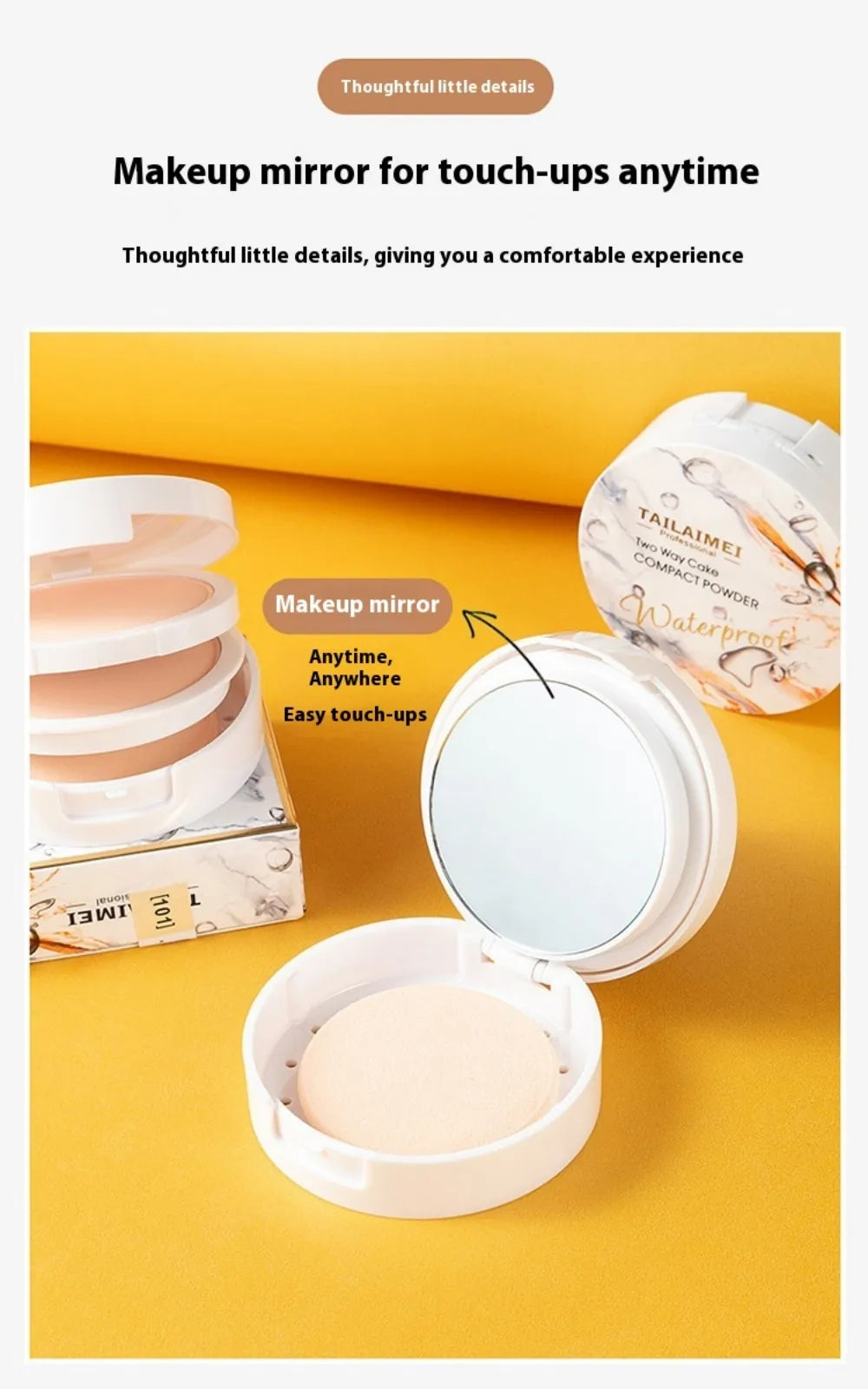 TLM TAILAIMEI  Two-Way Cake Compact Powder with Puff Matte Finish Face Powder Makeup Oil Control Lightweight Pressed Powder P105