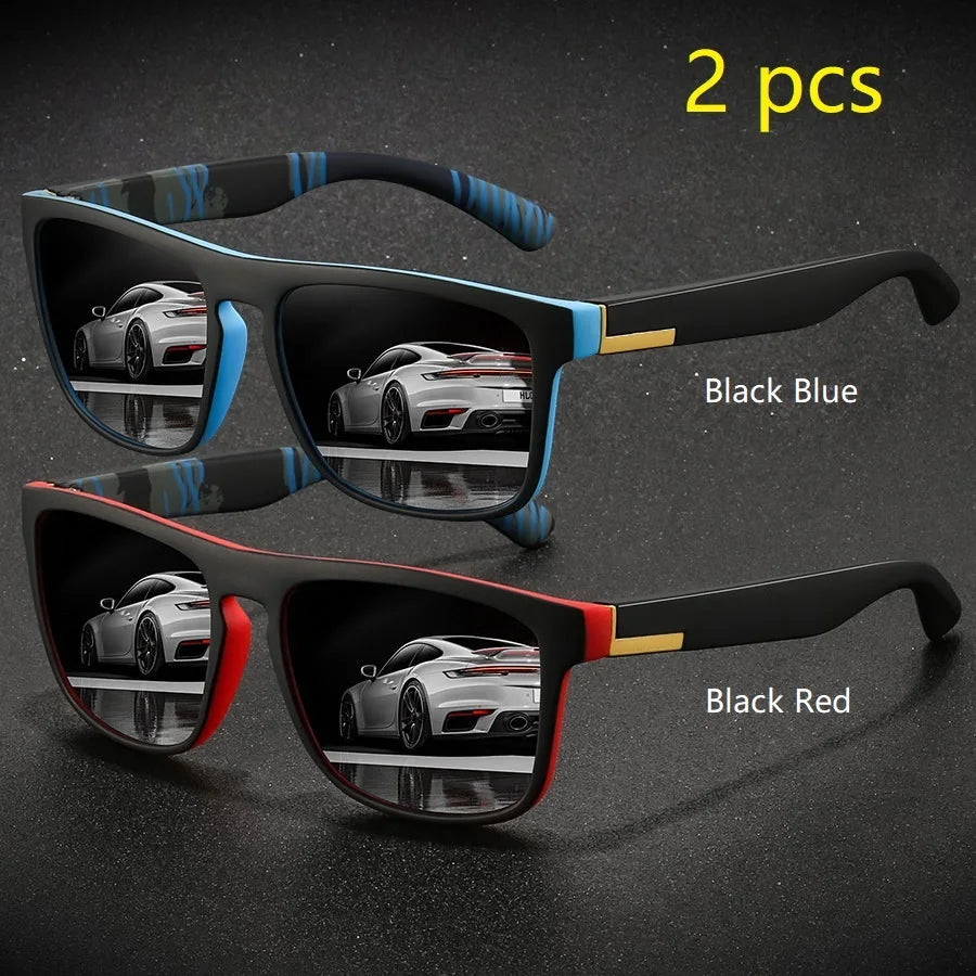2 Pieces Fashion Vintage Square Sports Sunglasses Men Women Driving Fishing Brand Designer Sun Glasses Retro Man Eyewear UV400
