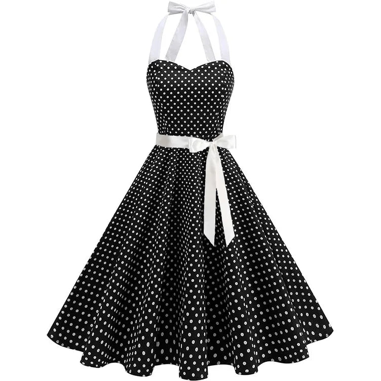 Elegant Women Pink Polka Dot Dress Summer Robe Hepburn 1950s 60s Vintage Sexy Halter Rockabilly Retro Party Dresses 2026 Vestido