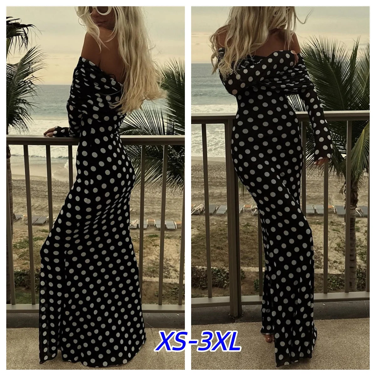 Summer Fashion Vacation Style Fashion Party Women's Long Elegant One Shoulder Wave Dot Print Slim Fit Sexy Long Retro Dresses