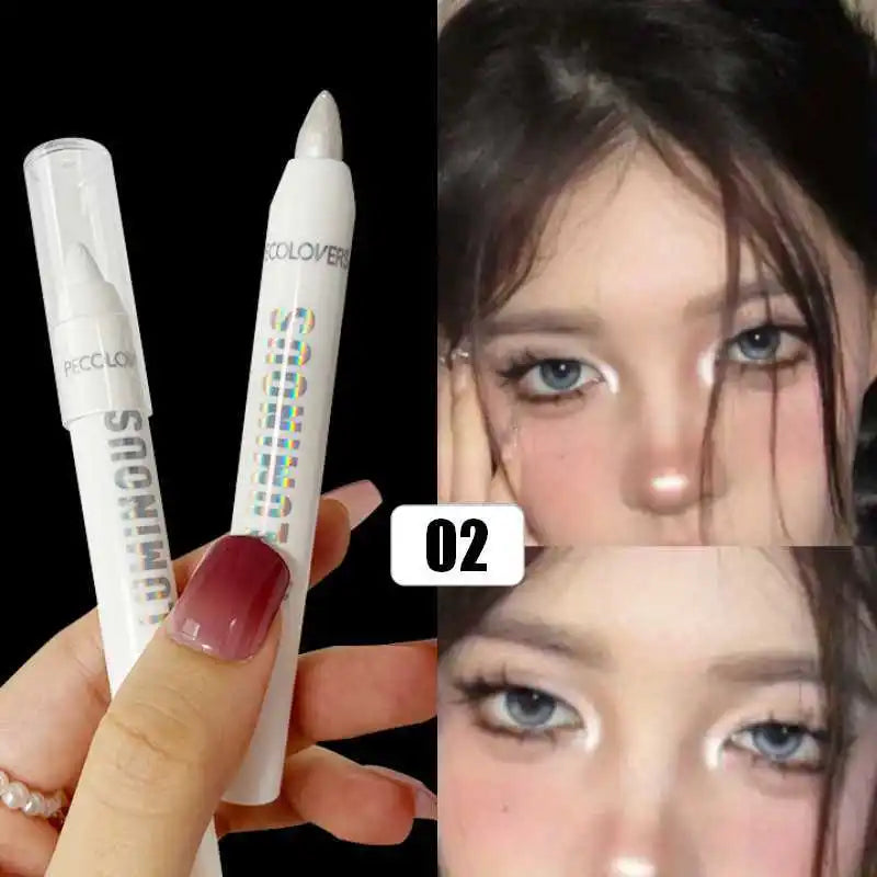 Long-Lasting Glitter Eyeshadow Highlighter Pencil for Eye Makeup - Waterproof, Pearly, White and Silver