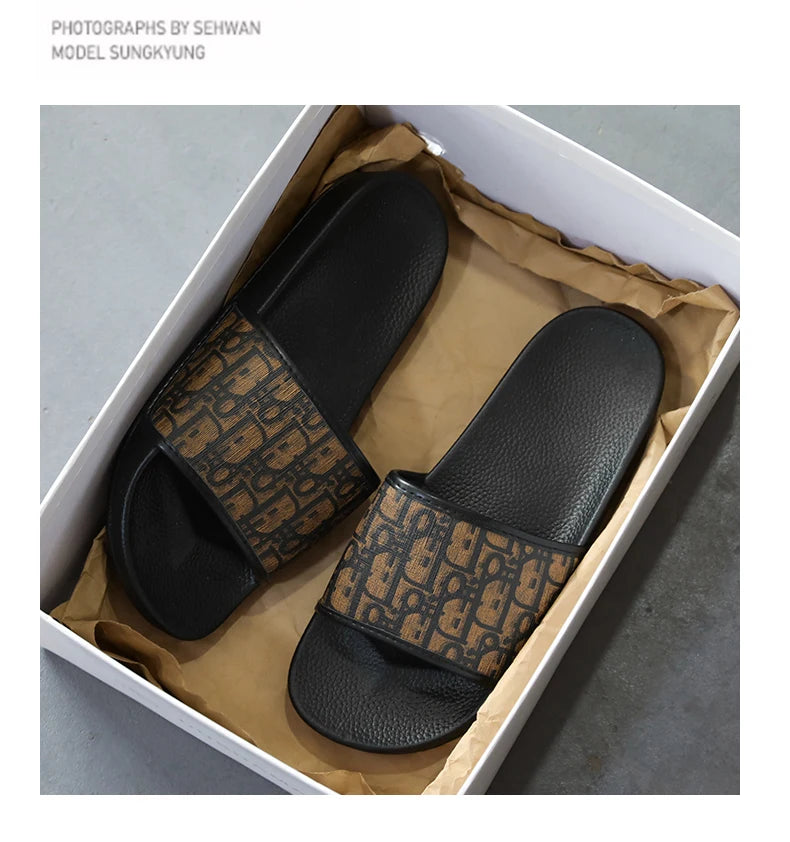 Men's Home Slippers Lightweight Summer New Style Flat and Worn Casual Retro Patterned Anti-slip Quick-drying Sandals
