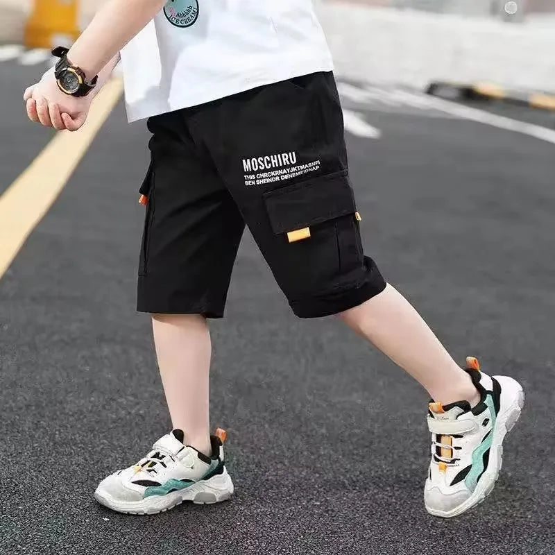 New Summer Teen Boys Shorts Jeans Fashion Letter M Embroidery Short Denim Pants For 4-14 Years Kids Children Trousers
