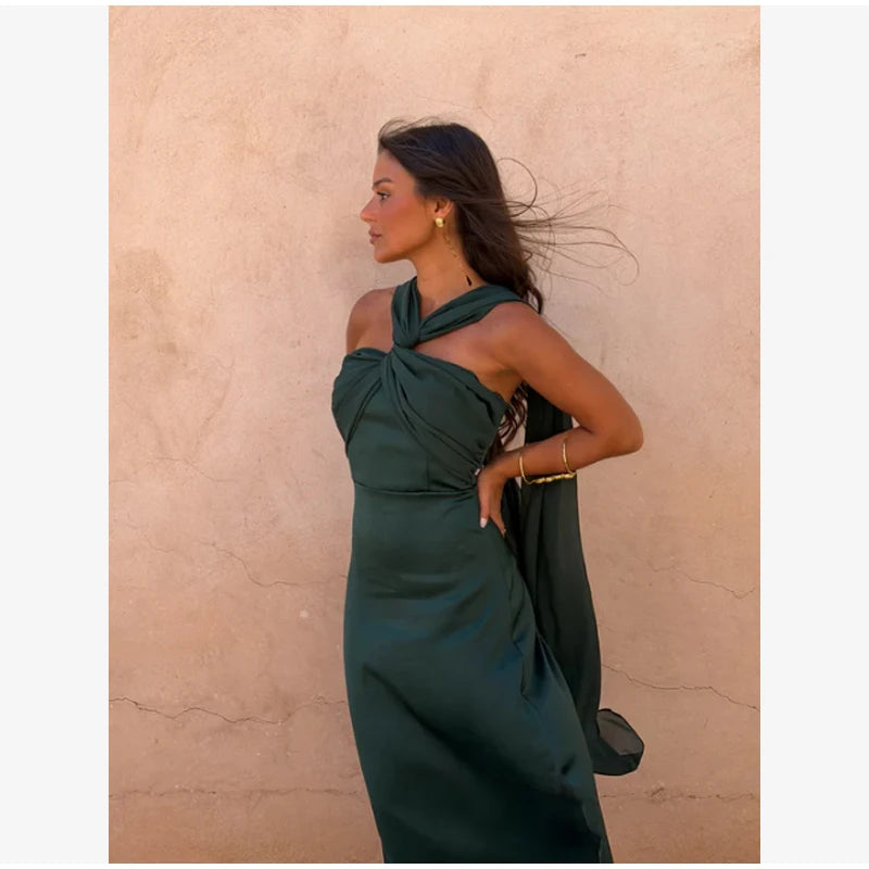 Solid Color Strapless Ribbon Women Summer Dress Sexy Sleeveless Backless High Waist Slim Maxi Vestidos 2026 Lady Vacation Outfit
