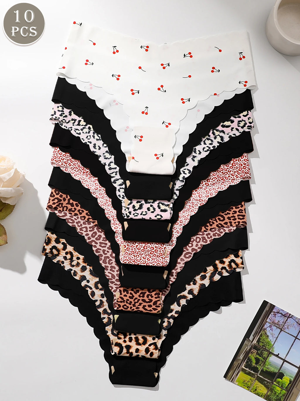 10pcs Women Seamless Wavy Edge Breathable Comfortable Soft Fabric Sexy Triangle Panties