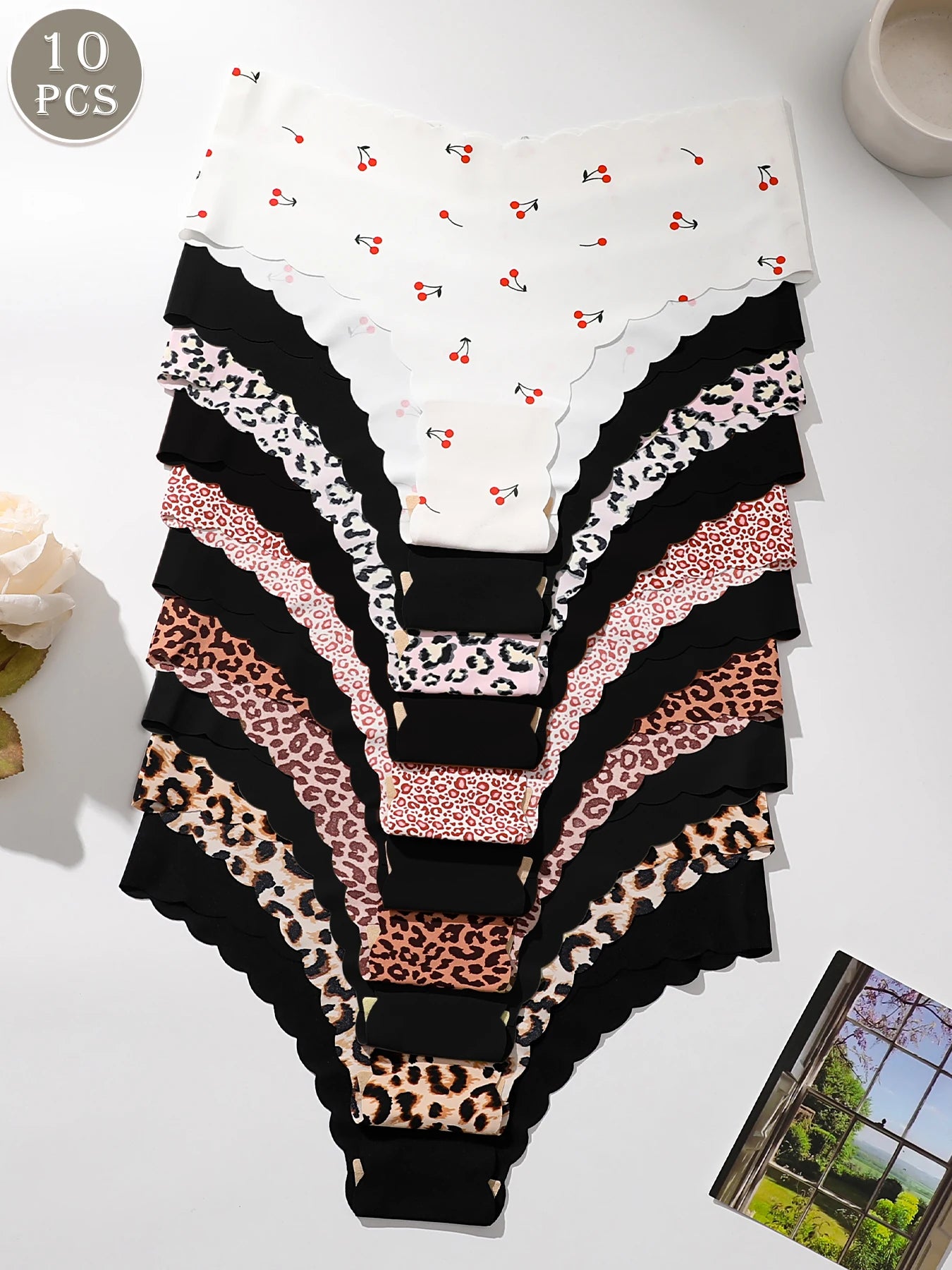 10pcs Women Seamless Wavy Edge Breathable Comfortable Soft Fabric Sexy Triangle Panties