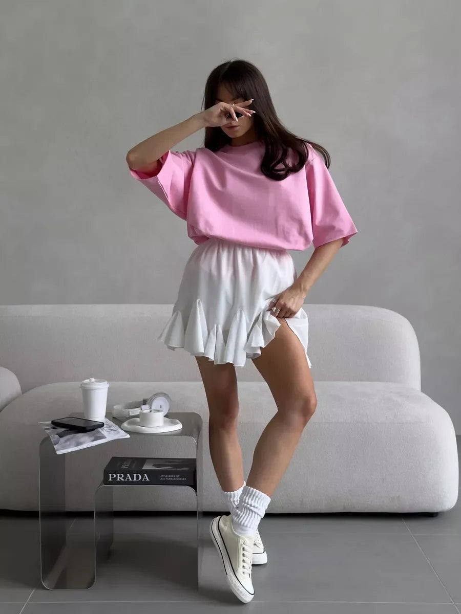 Hirsionsan Summer Casual Oversized T-shirts Women 100% Cotton Pink Loose Tees 2025 New Cusual Solid O Neck Female Aesthetic Tops