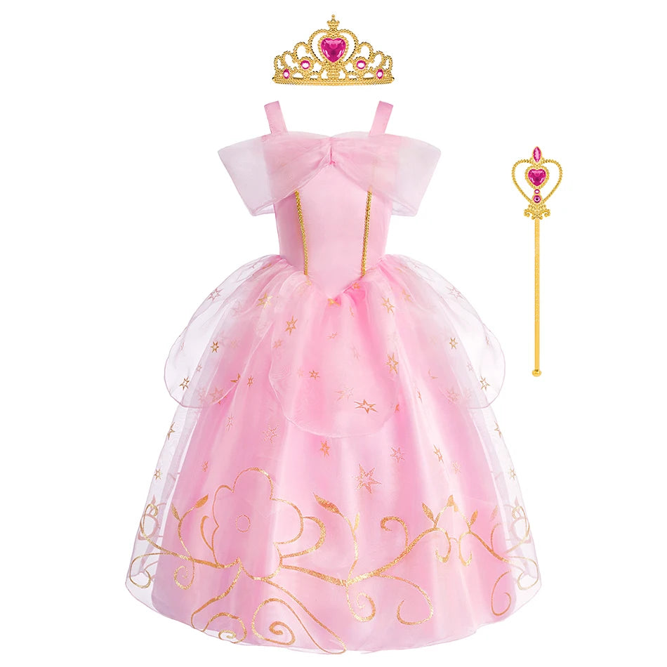 Little Girls Children Sleeveless Pink Dresses Children Summer Clothing Kids Princess Carnival Christmas Luxury Cosplay Dresses