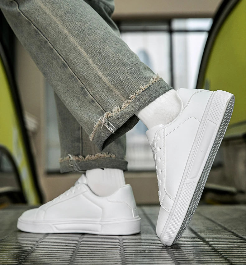 Business Casual Men's Shoes Soft Women Shoes Comfortable Casual PU Leather Shoes for Men Autumn Solid White Men Sneakers
