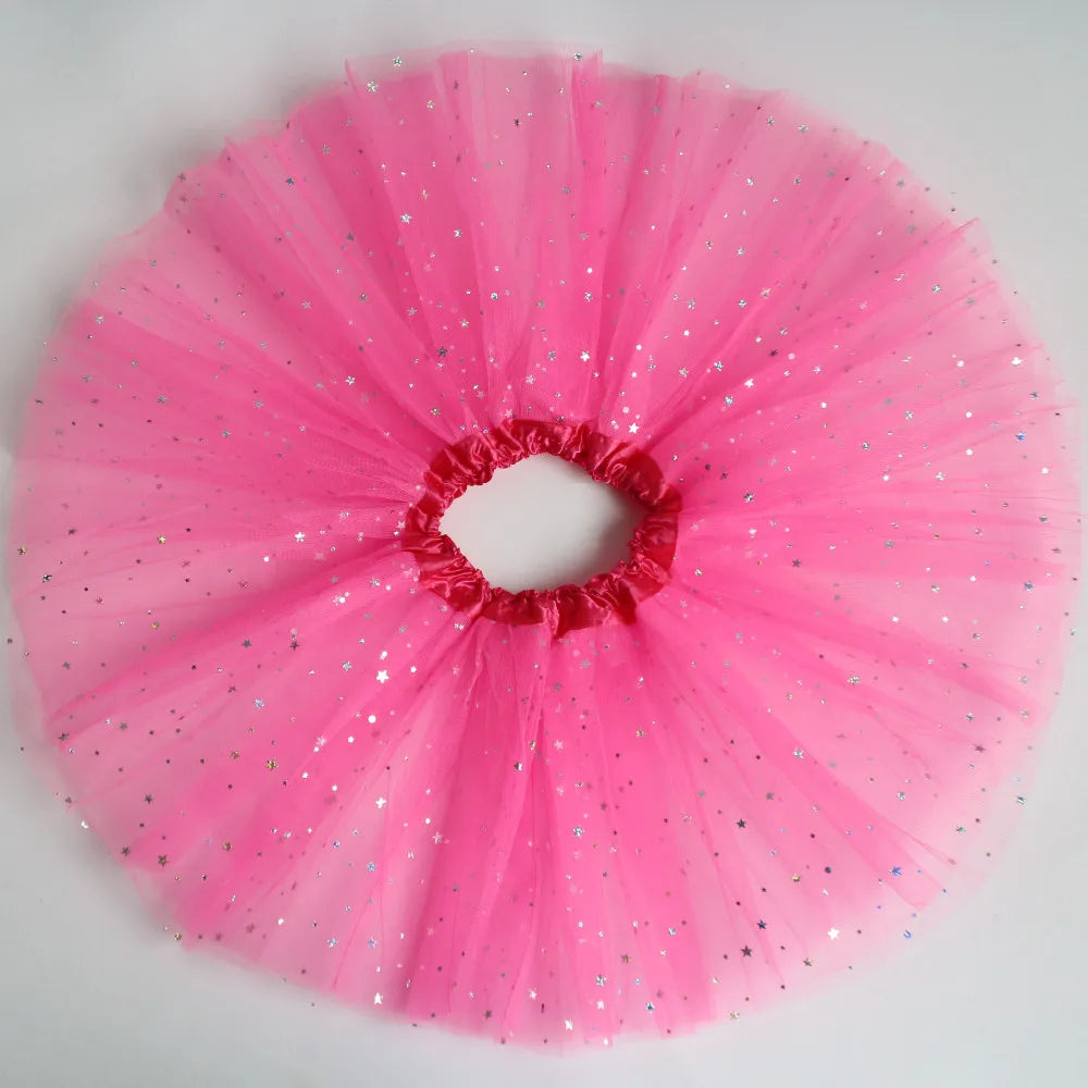 Kids Baby Star Glitter Dance Tutu Skirt For Girl Sequin 3 Layers Tulle Toddler Pettiskirt Children Chiffon 2-8T