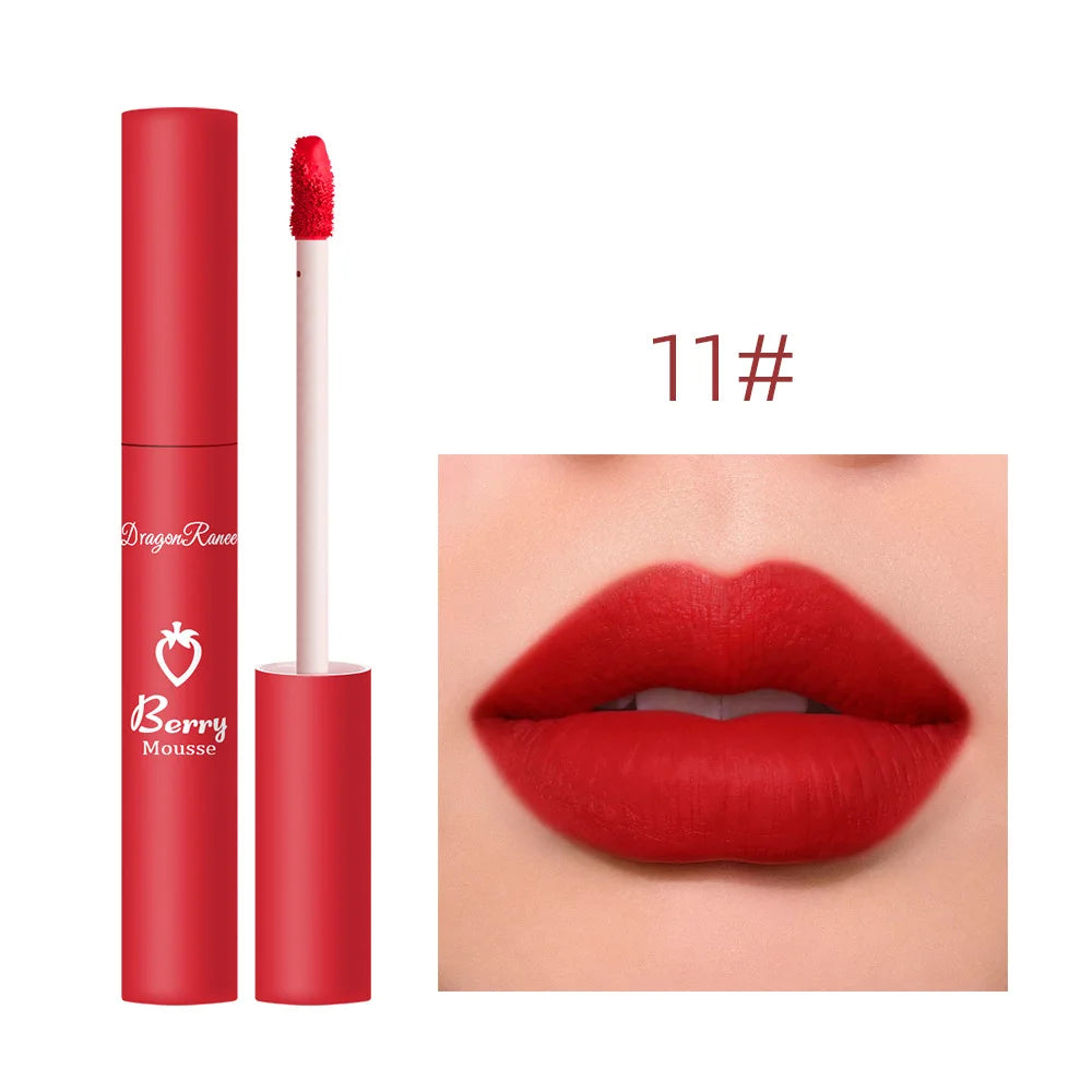 Dragon Ranee 12 Color Matte Lip Gloss Velvet Texture Waterproof Moisturize Lip Gloss Lasting Non-stick Cup Fashion Cosmetics 5ml