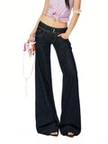 Women Vintage Blue Jeans Hip Hop Fashion Streetwear Y2K Wide Leg Straight Low Waist Jeans Baggy Denim Pants