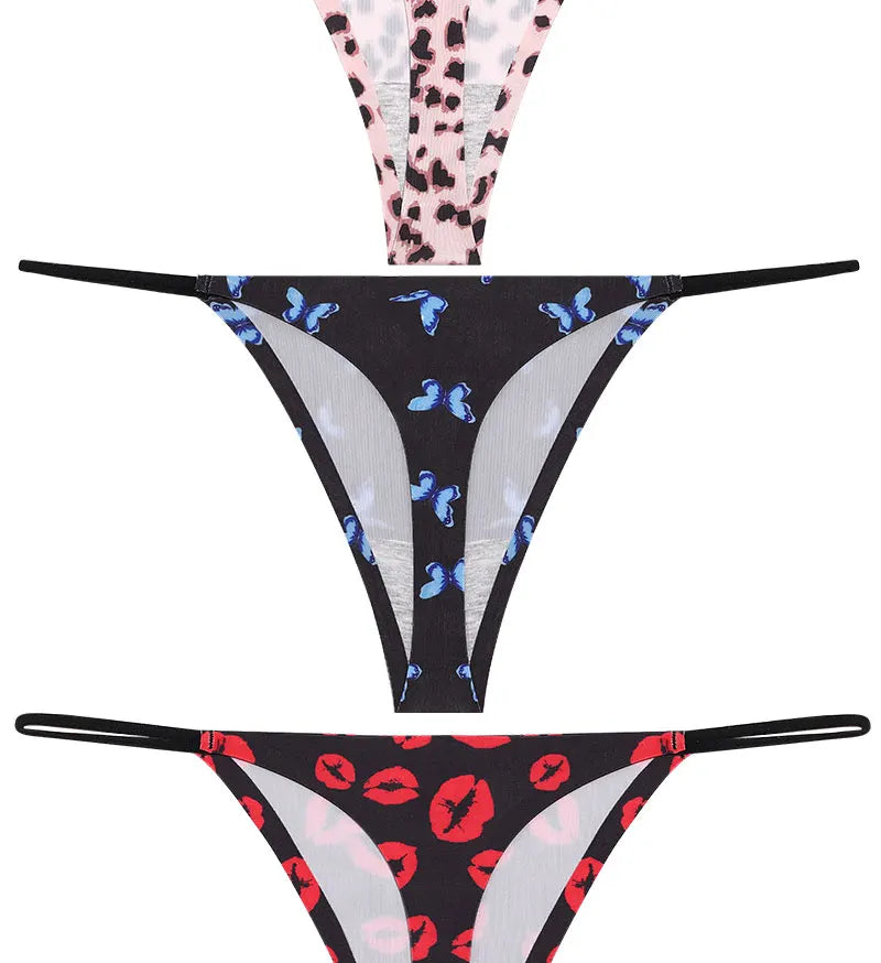 FINETOO 4PCS Seamless Thong Women Thin Strap Low Waist High Flexibility Panties Sexy Underwear Ladies Briefs T-back Comfortable