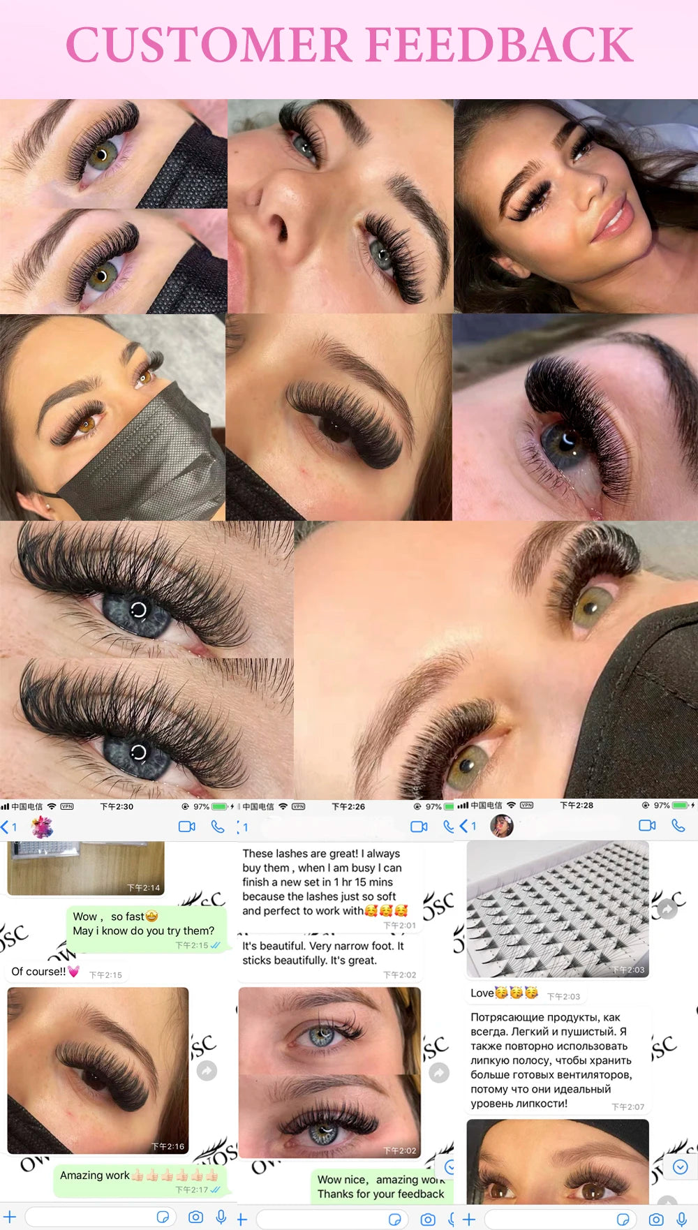 OWOSC Pointy Base Premade Volume Fans Eyelash Extension 3D/6D/8D/10D/12D/14D Individual Sharp Pointy Stem 320 fans Custom Logo