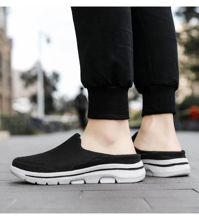 2025 Men Slippers Summer Breathable Home Indoor Slippers Men Thick Bottom Slides Fashion Couple Walking Shoes Plus Size 39-48