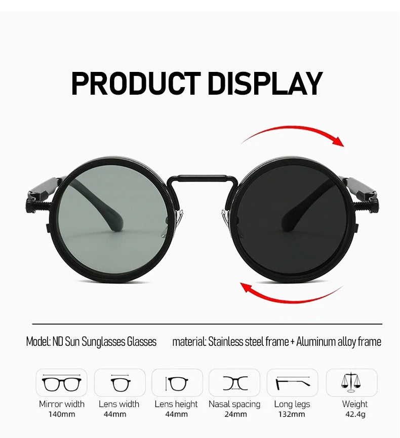 Polarized Round Sunglasses ND9 Adjustable Dimming Sun Glasses Steampunk Men Women Retro Punk Fishing Eyewear Outdoor With Case