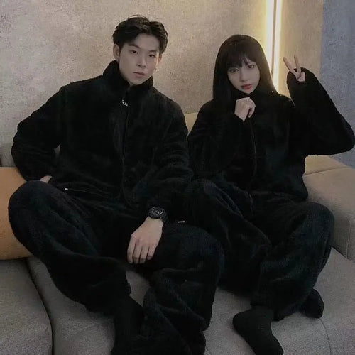 2024 Winter Men's and Women's Underwear Set Pajamas Winter Thick Velvet Coral Flannel Home Clothes Pajamas