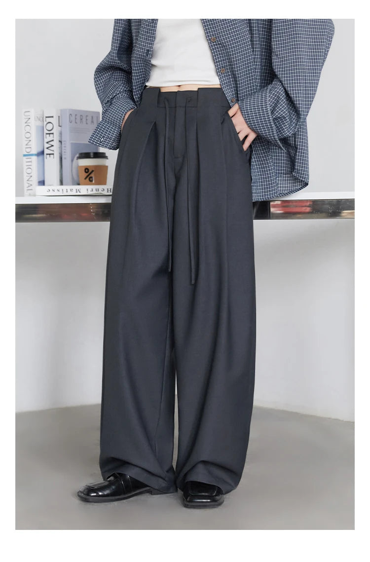 CHIC VEN Women Pants Solid Loose Casual Wide Leg Pant Drawstring Pleated Female Suit Trousers Office Ladies Sping Autumn 2025